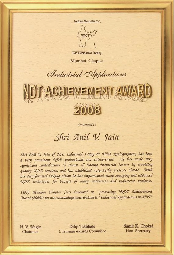 NDT Achievement Award, ISNT, 2008